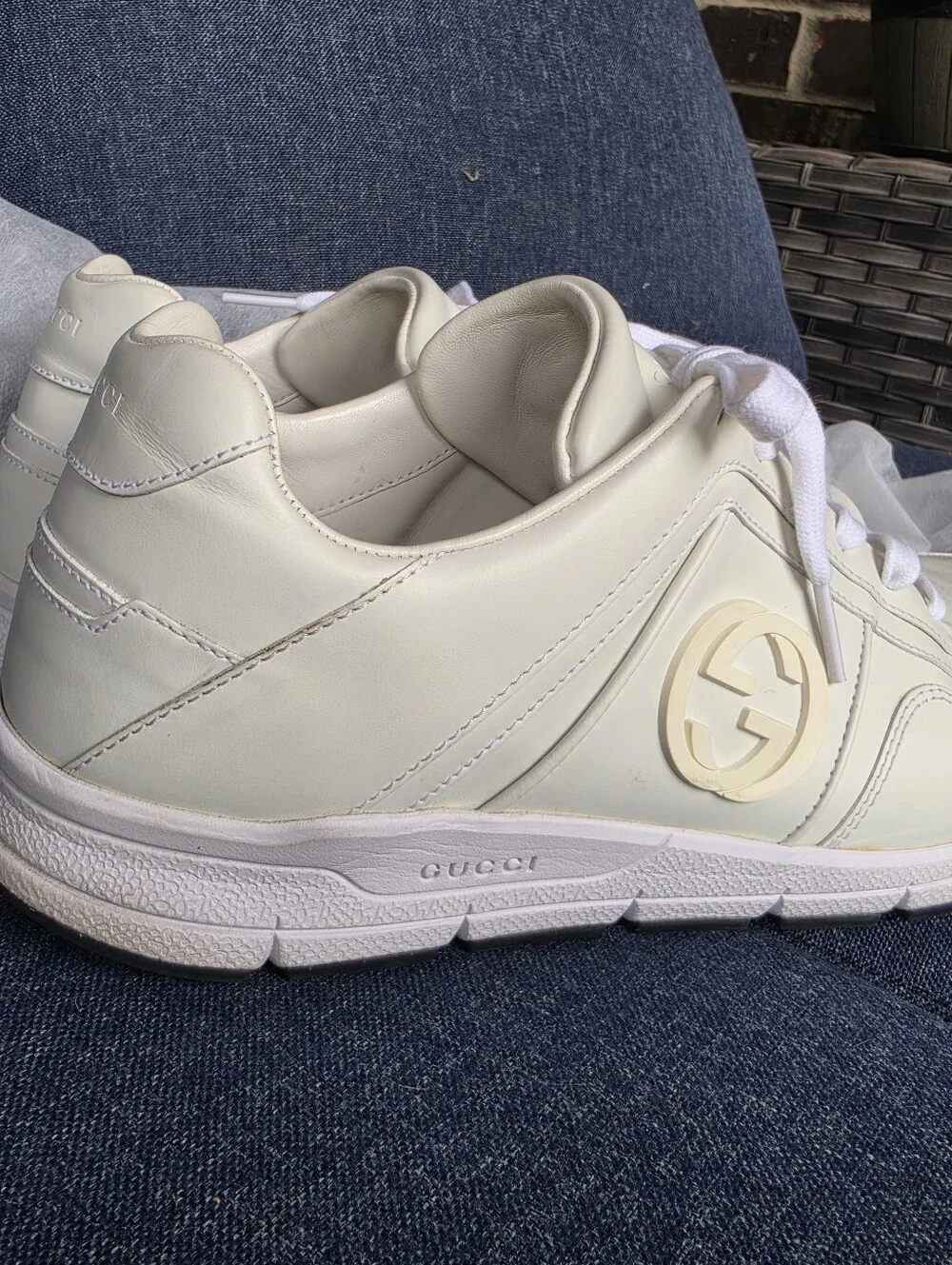 Authentic Gucci GG White Leather Men's Sneakers Shoes